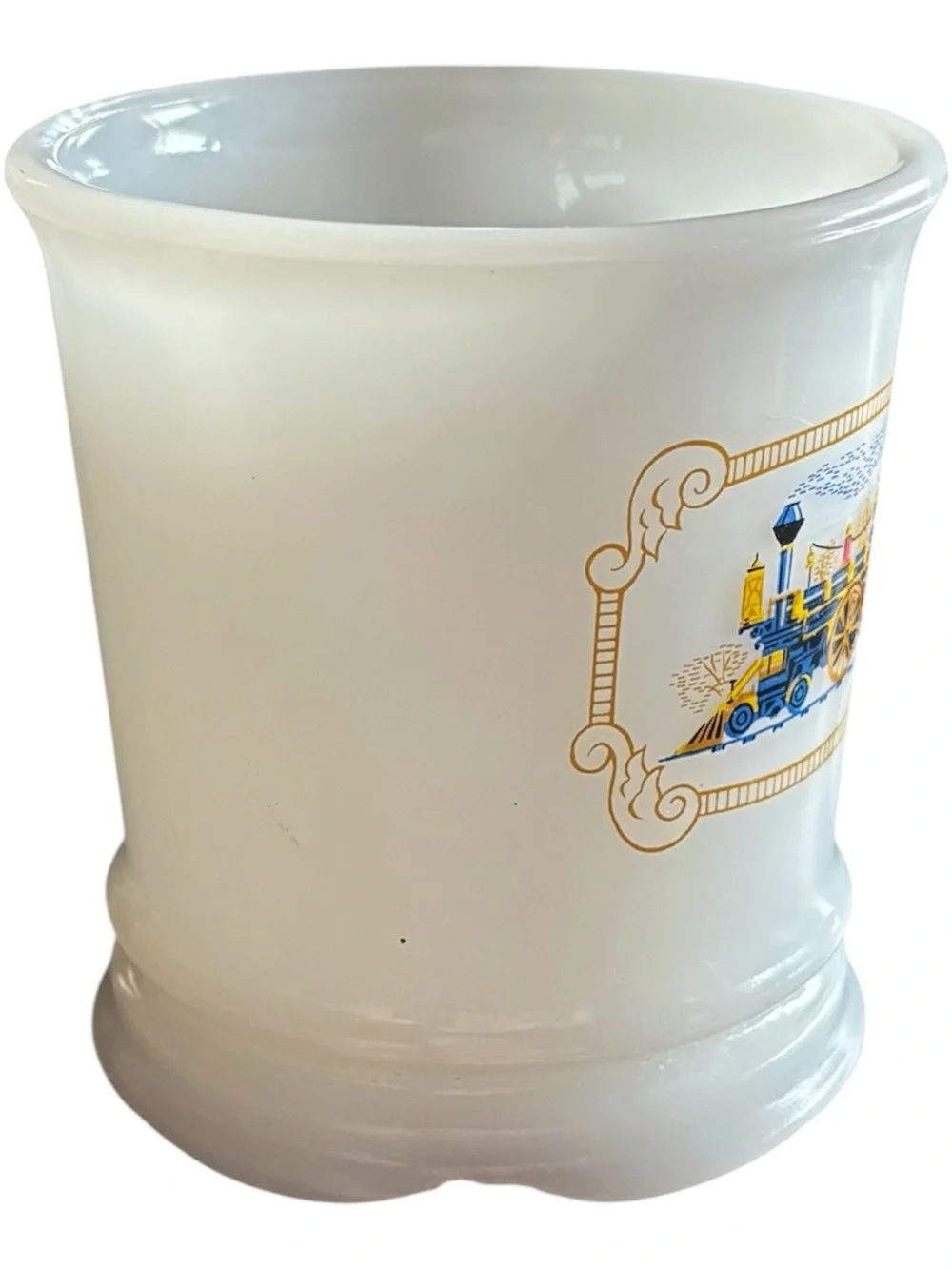 Avon White Ceramic Mug with Blue, Gold and Red Train Motif